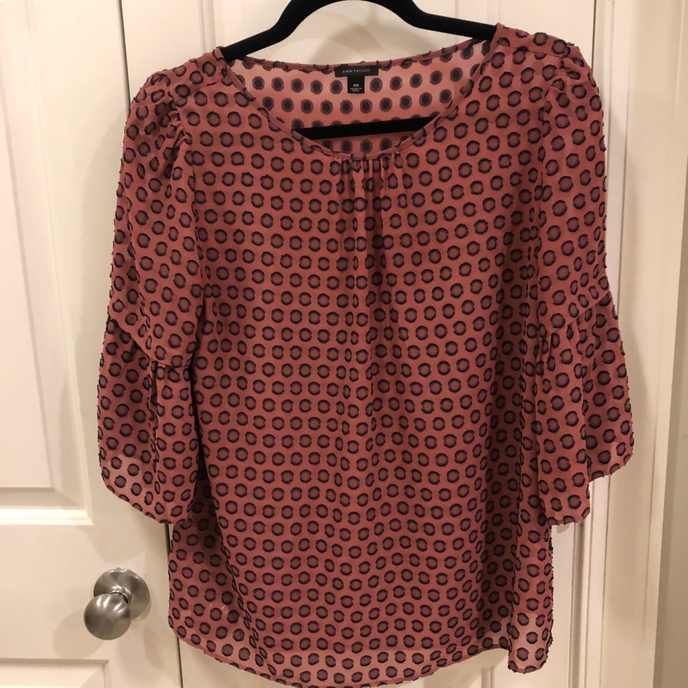 Rose and black polka dot Ann Taylor blouse